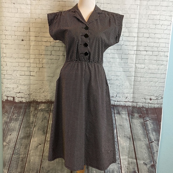 Folly PDX Sarah Bibb Wendy Dress L Monroe Dot Black Polka Dot USA Made Artisan - Picture 1 of 15